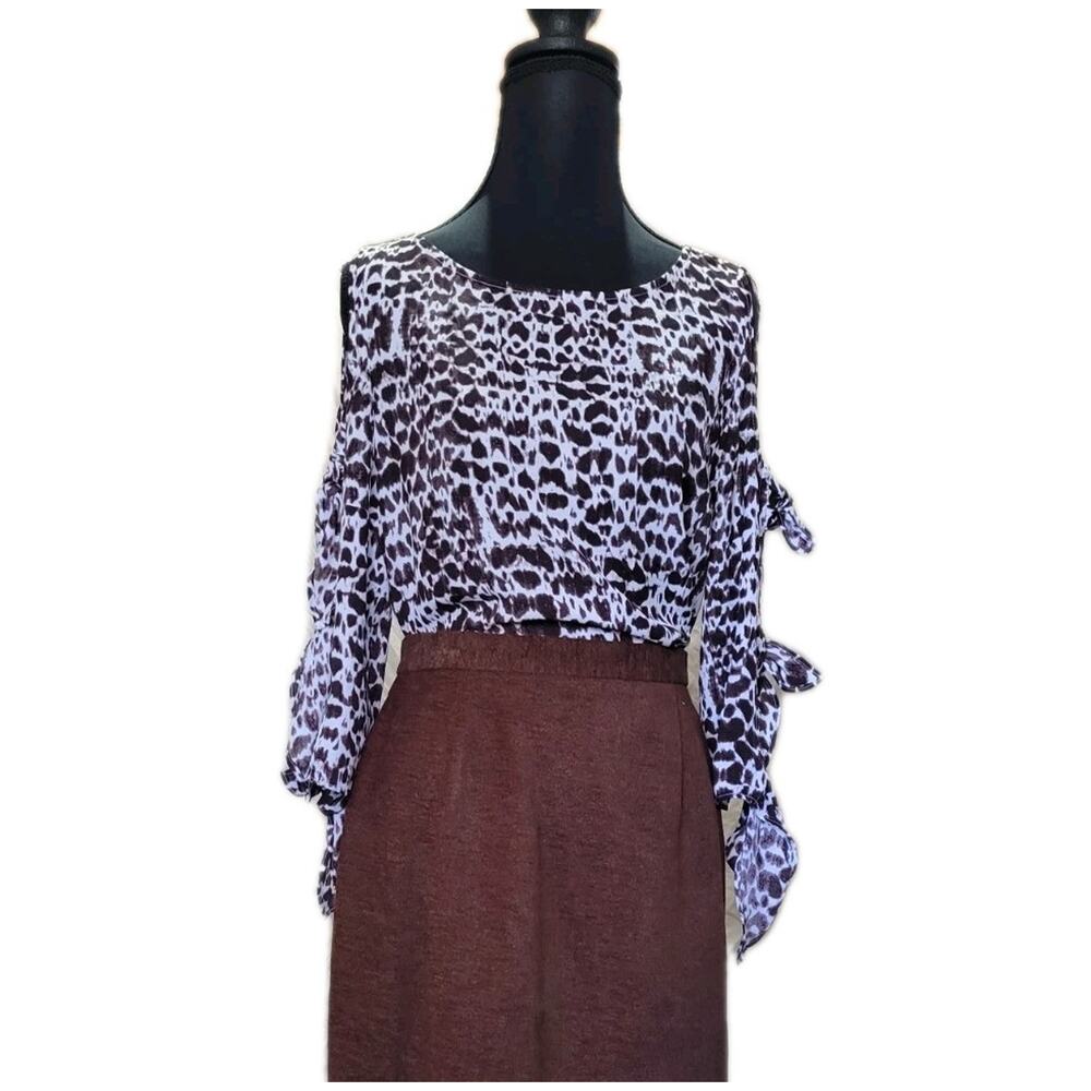 Bold Elements Womens M Animal Print Dotted Mobwife Knotted Sleeve Chiffon Blouse